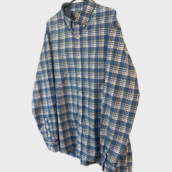 L.L. Bean Traditional Fit Plaid Shirt Mens Size XLT Blue Long-Sleeve Button Down - Picture 2 of 13